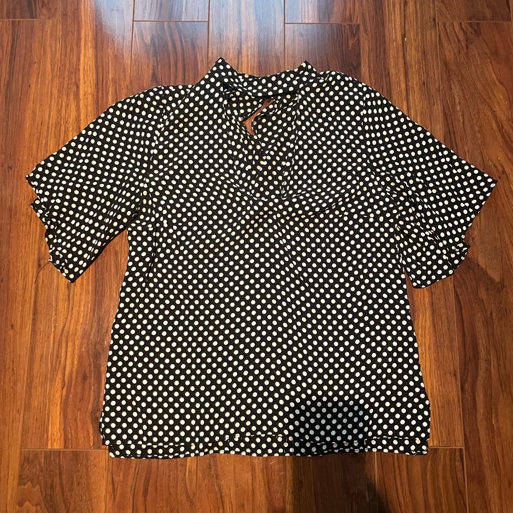 Zara Black and White Polka Dot Neck Cutout Collar Top